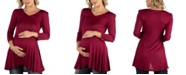 24seven Comfort Apparel Three Quarter Sleeve V-Neck Maternity Tunic Top